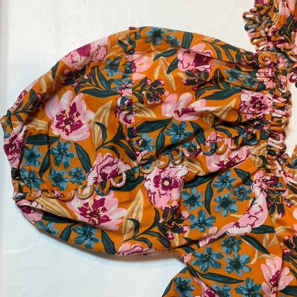 Topshop Orange Floral Three Quarter Inch Puffed Sleeve Mini Dress Size 12 - Picture 8 of 10